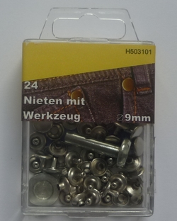 Siernieten + gereedschap 9.0mm (24 stuks), Zilver